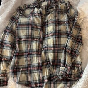 American Eagle Outfitters Plaid Button Down Shirt - Cream, Black, Red